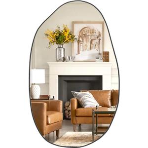 Manocorro Irregular Mirror, Asymmetrical Wall Mirror, Modern Wall Mounted Mirror, Black Framed Irregular Wall Decor for Living Room, Bathroom, Bedroom, Entryway,33.5'' x 20.5''