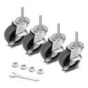 AAGUT Caster Wheels, 3 Inch Rubber Heavy Duty 3/8"-16 x1-1/2 Threaded Stem Industrial Castors, Locking Brakes Metal Swivel Wheel, Replacement for Carts Furniture Dolly Workbench Trolley,Set of 4