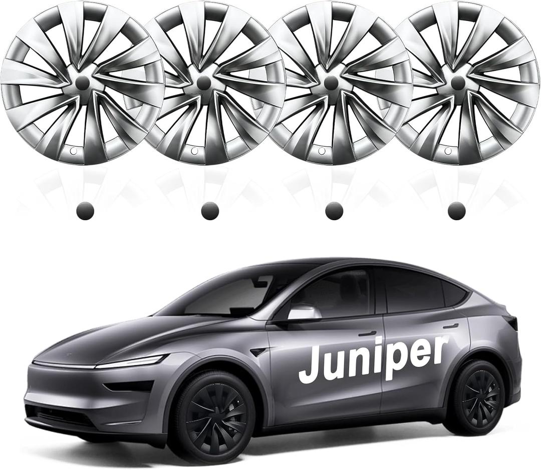 Hubcaps for Tesla Model Y Juniper 2025 2026, 20 Inch Wheel Covers with Center Caps, Cross-Spoke Design Rim Protectors, Easy Clip-On Installation, for Model Y Juniper Accessories (Silver)