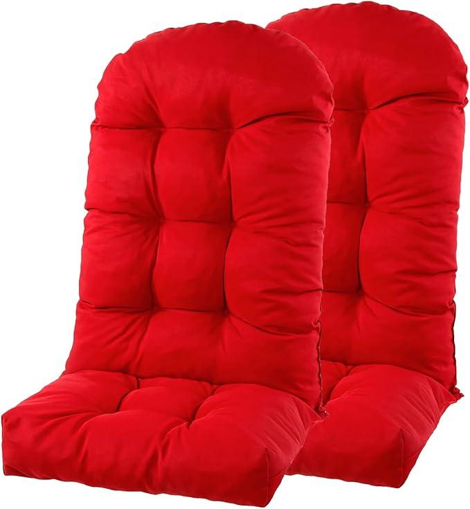 DONGMYDU Outdoor Adirondack Chair Cushions Set of 2, Non-Slip Waterproof High Back Tufted Patio Seat Pads for Porch Rocking Chair 44"x19.6"x4.7", Red