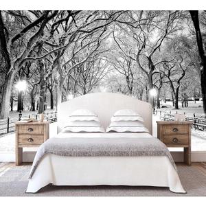 Beautiful 3D Snowy Forest Wallpaper Gray New York Park Landscape Wall Mural Living Room Bedroom (Not Peel and Stick)