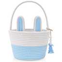 Easter Baskets for Kids, Blue Small Personalized Bunny Easter Basket Empty with Handle, Basket Tags, Woven Rope Egg Easter Baskets Gifts for Boys Girls Babies Toddler Infant, 8.7" x 6.9" x 6.3"