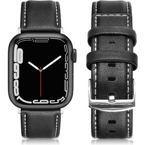 EDIMENS Leather Bands Compatible with Apple Watch 49mm 45mm 42mm 44mm Band Men Women, Vintage Genuine Leather Wristband Replacement Band Compatible for Apple Watch iwatch Series 9 8 7 6 5 4 3 2 1 SE2 (Classic Black Vintage)