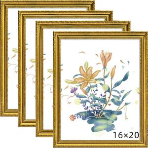 BESCRCL 16x20 Picture Frame Gold, Frames for Wall Display, Rustic Vintage Photo Frame with Shatterproof Crystal Acrylic, 4 Pack