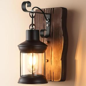Rustic Wall Sconces Farmhouse Wood Wall Light Fixtures Retro Industrial Wall Lamp for Stairway Hallway Dining Room Loft Indoor Areas