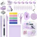 Mini Office Supply Kit, Mini Stapler with Staples and Tape Dispenser Set, Mini Stationary Kit Includes Sticky Notes Index Tabs Highlighters Gel Pens for Office & School Supplies (Purple)