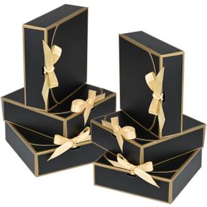10Pack Small Gift Boxes, 6.5''x6.5''x2'' Black Gift Boxes with Ribbon, Small Boxes for Gifts Birthday Wedding Party Valentine's Day Mother's Day
