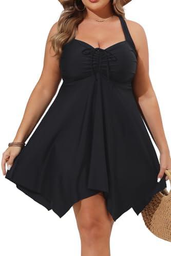 Daci Plus Size Two Piece Swimdress with Boyshorts for Women Flowy Swimsuits Tummy Control Tankini Bathing Suits Size 24 W