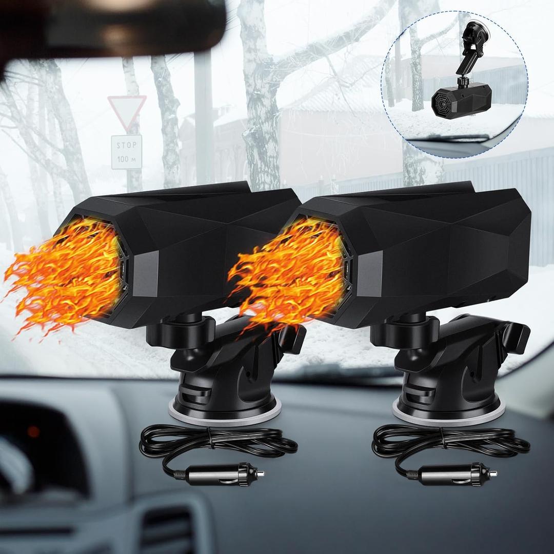 2 Pieces Portable Car Heater & Defogger 12v 150w Cars Quickly Defroster 2 in 1 Heating & Cooling Plug in Heaters for Auto Warmers for Vehicle Car Windshield Heater Black