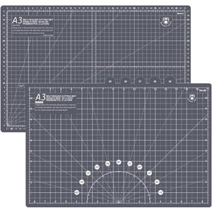 2 x Headley Tools 18"x12" Thickened Self Healing Cutting Mat, A3 Rotary Cutting Sewing Mat for Crafts, Double Sided 5-Ply Table Cutting Board for Fabric Quilting Leather Arts Hobby Project, Grey