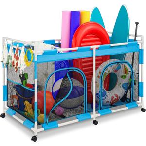 Briwooody 333 Gallon Pool Float Storage, 65" Swimming Pool Storage Organizer Rolling Bin with Zipper and Hooks for Outdoor Noodles, Toys, Towels, Floats, Beach Balls (Single Tier,65 x 37.4 x 31.9in)