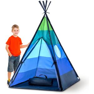 USA Toyz Happy Hut Teepee Tent for Kids - Indoor Pop Up Teepee Kids Playhouse Tents for Boys, Girls, Toddlers with Portable Storage Bag (Blue)