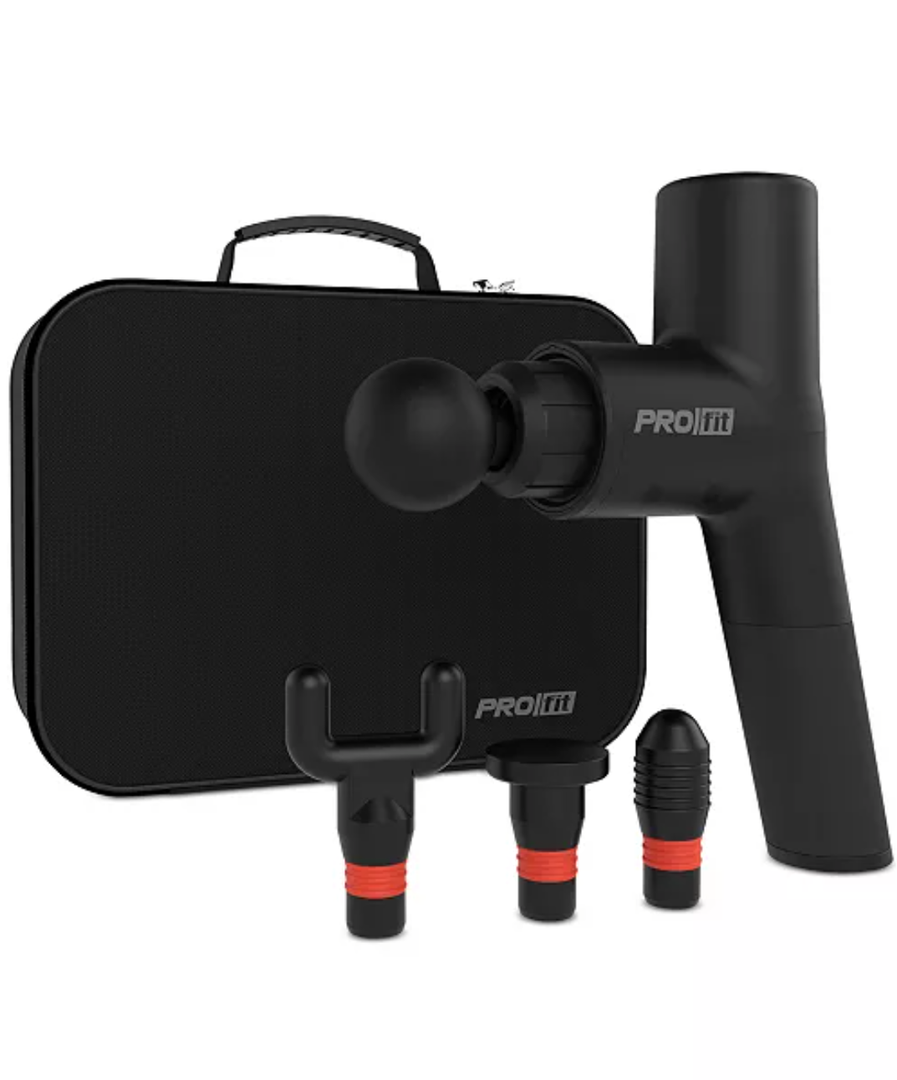 PROfit Percussion Muscle Massage Gun, Rechargeable Deep Tissue Full-Body Massager with Multiple Attachments