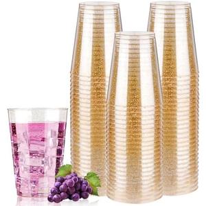 Goodluck 12 oz 50 PCS Gold Glitter Plastic Cups, Disposable Glitter Cups, Elegant Plastic Cocktail Glasses, Fancy Party Cups for Wedding, Birthday, Holiday