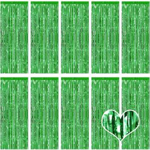 10 Pack Green Backdrop Curtain 3.2ft x 8.2ft Metallic Tinsel Foil Fringe Curtains Photo Booth Background for Birthday Party Decoration Baby Shower Engagement Wedding Christmas Decoration (Green)