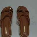 CUSHIONAIRE Venue Women’s Strappy Toe-Loop Slide Sandals with Gold-Tone Accent & Memory Foam Comfort, COGNAC 8
