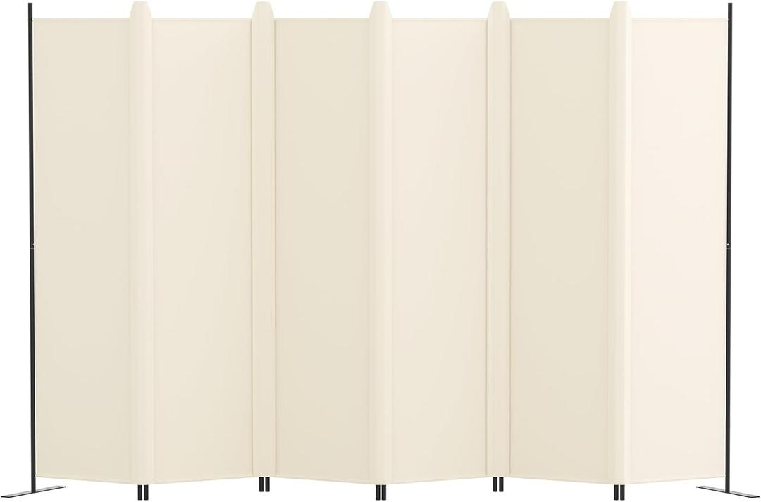 Kokorona 6 Panel Room Divider, 6FT Tall Folding Privacy Screen Wall Dividers, Portable Privacy Screen Freestanding Room Divider for Room Separation, Included - Gap Strips, Beige, 120''W x 72''H