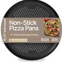 Bakken 16 Inch Non-Stick Pizza Pan 1 Pack, Round Carbon Steel Pizza Tray with Perforated Holes, PFOA, PFOS, & PTFE-Free, Dishwasher & Oven Safe Up To 450F, Durable Nonstick Coating, Black
