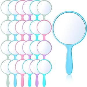 Jetec 25 Pcs Handheld Mirror with Handle, 3.94" L x 2.17" W, Small Portable Round Mirror Bulk for Kids Classroom Travel Makeup Camping Daily DIY Gifts Valentine's Day Easter Crafts(Blue Color Series)