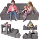 12-Piece Modular Kids Play Couch Premium Soft Foam, Removable Cover, Comfortable & Safe Toddler Couch for Children 1-6 Years, Portable & Easy to Clean, Ideal for Living Room & Playroom, X-Large, Gray