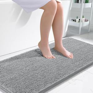 OLANLY Bathroom Rugs 47x24, Extra Soft Absorbent Chenille Bath Rugs, Rubber Backing Quick Dry, Machine Washable Bath Mats for Bathroom Floor, Tub and Shower, Home Decor Accessories, Light Grey