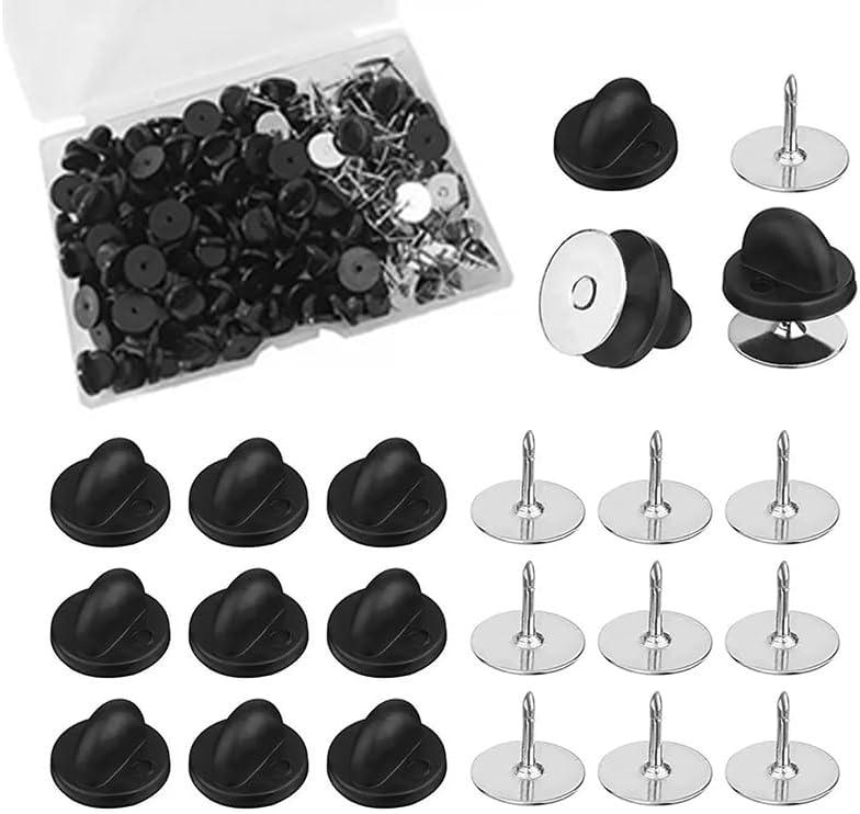 50 Pairs Rubber Butterfly Clutch Pin Backs, 10mm Length 10mm Width Blank Pin Keepers for Lapel Enamel Pins Tie Tacks