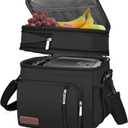 MIYCOO Lunch Bag & Lunch Box for Men Women, Double Deck Leakproof Insulated Soft Large Adult Camping Cooler Bag for Work, Beach, Picnic, Travel (Black, 15L)