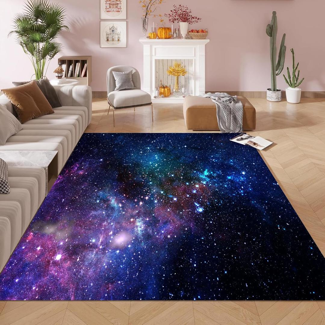 kxry 2 * 3 Feet Galaxy Soft Area Rugs for Kids Girls Boys Blue and Purple Outer Space Starry Sky Universe Floor Carpet for Living Room Bedroom Dorms Nursery Rooms Home Decor Aesthetic