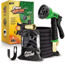 Flexi Hose PLUS with 8 Function Nozzle Expandable Garden Hose, Lightweight & No-Kink Flexible Garden Hose, 3/4 inch Solid Brass Fittings and Double Latex Core, 25 ft Black
