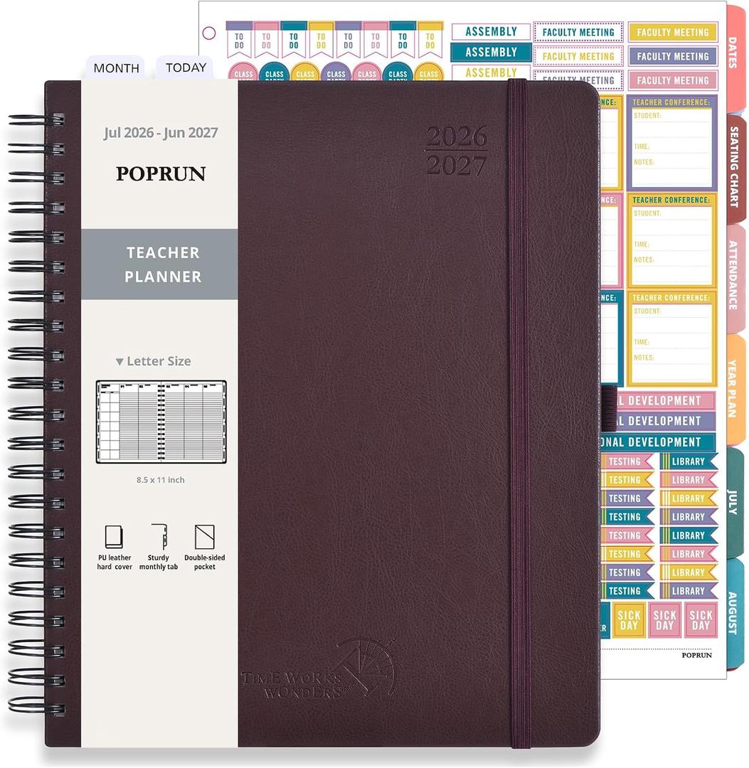 POPRUN Teacher Lesson Planner 2026-2027, (Size-8.5'' x 11'') with Gradebook