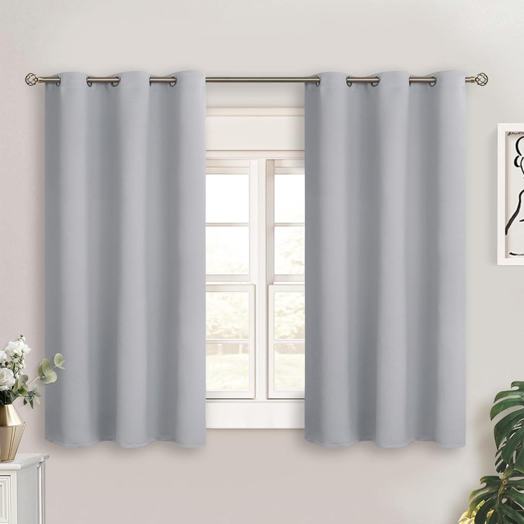 Light Grey Short Blackout Curtains for Small Windows, 34 x 45 Inch Thermal Insulated Tier Set of 2 Panels