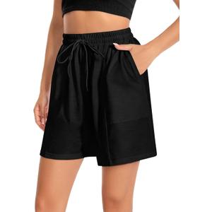 Women's Lounge Athletic Shorts with Pockets, 6.1" Sweat Shorts Women, Summer Casual Elastic Walking Running Shorts (Medium, Black)
