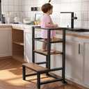 Kitchen Step Stool for Toddlers, Height Adjustable Toddler Tower with Safety Rail, Steel and Wood Toddler Kitchen Stool Helper Kids, Stool for Kids, Learning Tower, Kids' Desk Brown