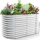 Land Guard 8x4x3ft Oval Galvanized Raised Garden Beds, Large-Capacity Metal Planter Box Outdoor, Durable Deep Raised Garden Bed 3ft Tall, Raised Beds for Gardening Vegetables, Classic Silver