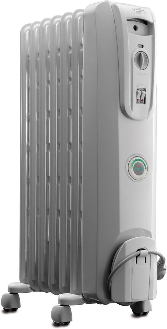 De'Longhi Oil filled Radiator Heater, 1500W Electric Space Heater for indoor use, portable room heater, Energy Saving, full room like office and bedroom with safety features, EW7707CM (White)