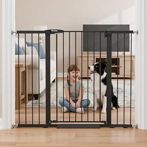 Mumeasy 36" Extra Tall Baby Gate for Stairs, 29.7-51" Wide Dog Gates Indoor for Doorways with Easy Walk Thru, Auto Close Pet Safety Gate for House, Pressure Mounted Metal Child Gate with Door, Black
