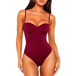 OZICERD Women Sexy Sweetheart Neck Cami Bodysuit Built in Bra Body Suit Top, Small