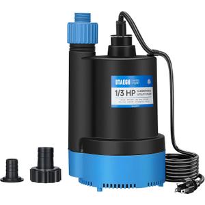 1/3 HP Submersible Water Pump 2400GPH Small Sump Pump Thermoplastic Electric Portable Transfer Utility Pump Clean for Swimming Pool Basement Garden Pond