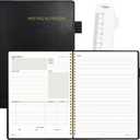 SUNEE Half Meeting Half Note - 7.5"x10" Professional Notebooks for Work - 160 Pages, B5 Size Project Planner, Spiral Meeting Agenda Organizer for Women Men, Note Taking,Office with Vegan Leather Cover (Black)