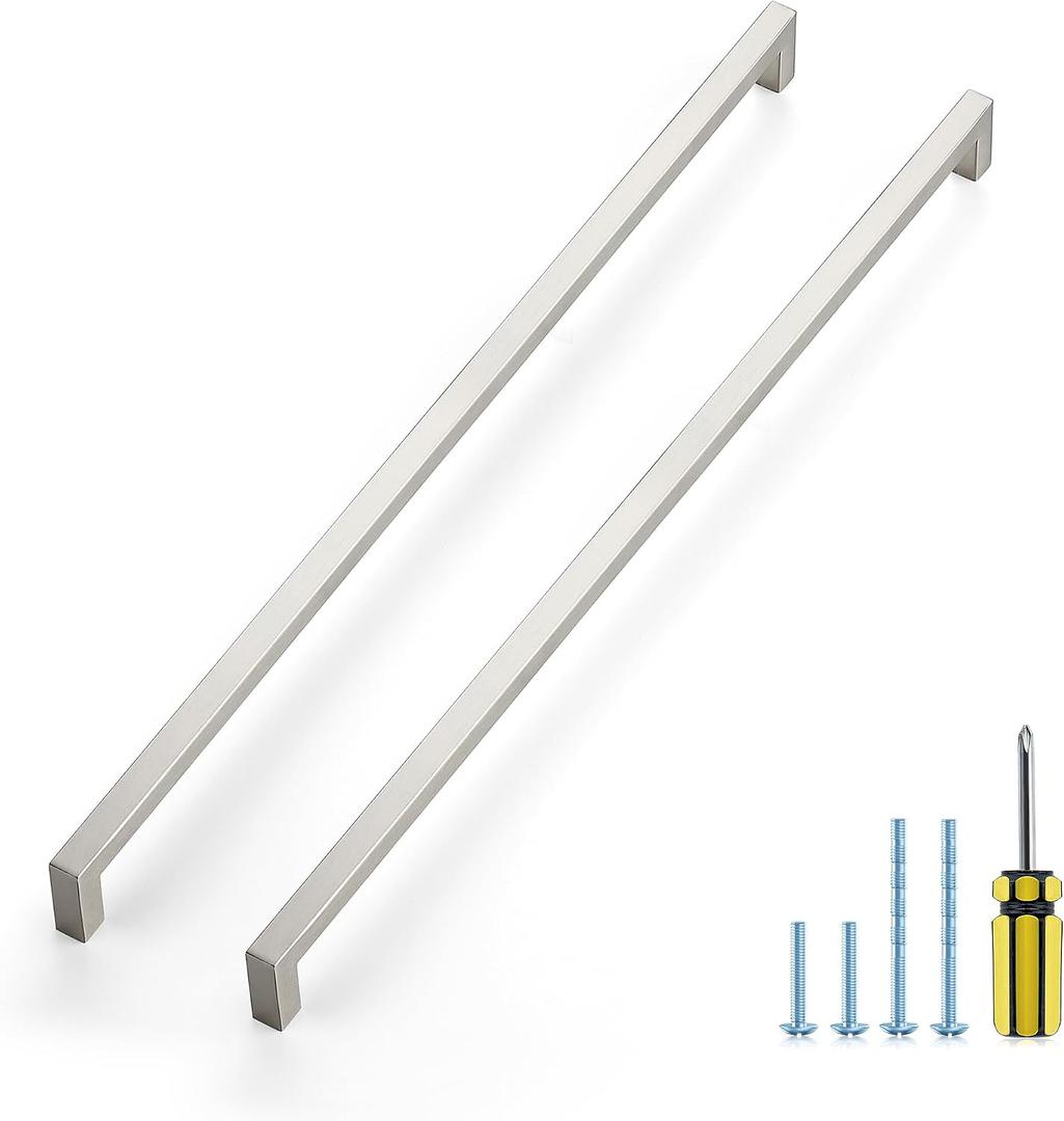 Ravinte Brushed Nickel Square Pulls Cabinet Handles,18 Inch, 10 Pack | Stainless Steel Pull Feel, Square Bar Grip, Smooth Touch, Screwdriver Included, For Cupboards, Drawers, Dressers, Cabinets