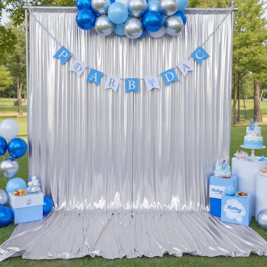 10ftx10ft Sequin Silver Backdrop Curtain Panels for Parties, Wrinkle Free Thick Glitter Sparking Photo Backdrop Drapes, 2 Panels 5x10ft Shimmer Back Drop Cloth for Wedding Birthday Photography