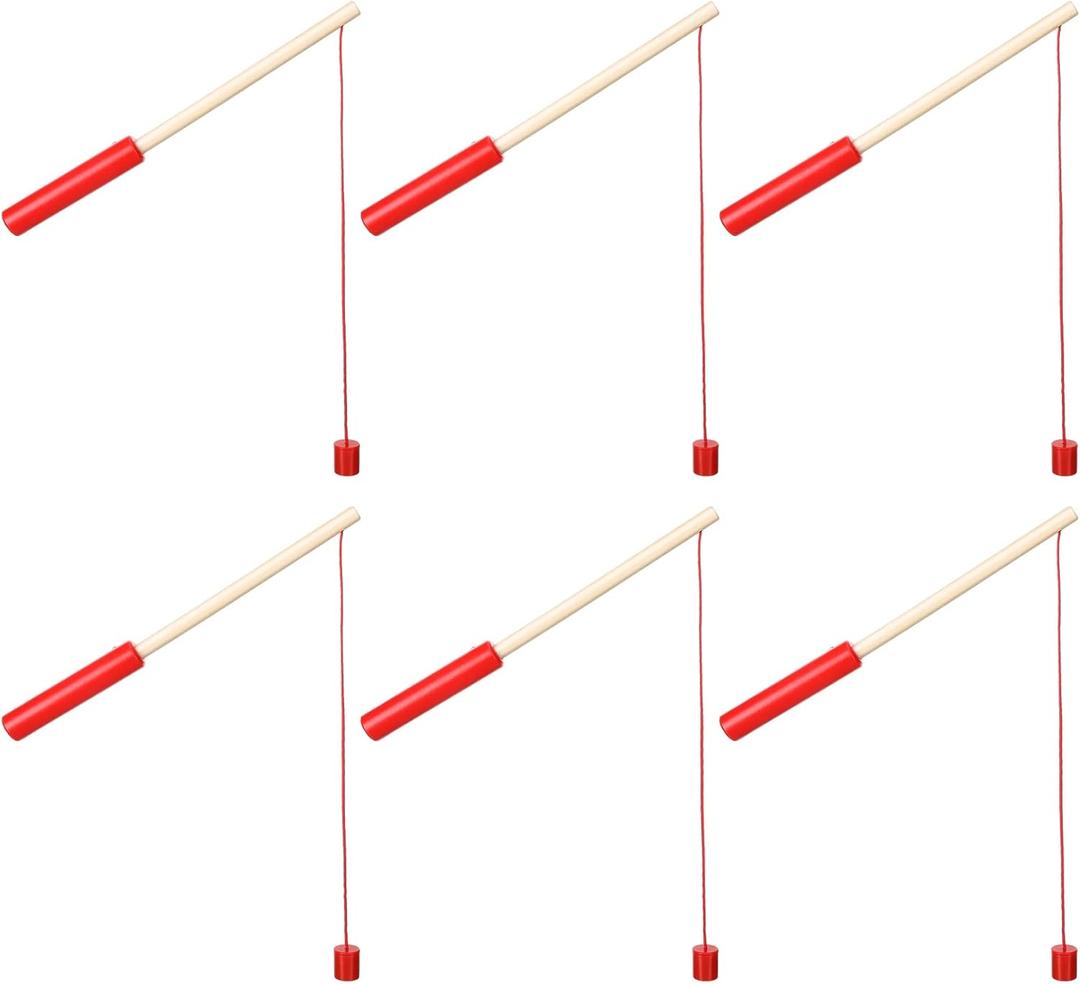 Sumind 6 Pcs Magnetic Fishing Pole Wooden Magnetic Fishing Rods with Magnet Hooks Christmas Game Toy Gifts for Birthday Party(Red,Column)