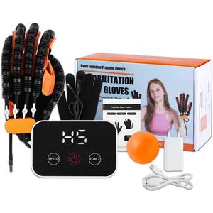 Rehabilitation Robot Gloves, Finger Exerciser for Stroke Recovery Hand Glove Equipment Hand Function Rehabilitation (Left Hand XL, Orange)