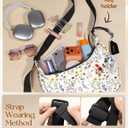 Crescent Bag for Women - Nylon Small Crossbody Bags for Women Adjustable Shoulder Strap Cute Waterproof, for Travel (White Floral)