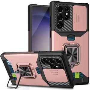 Designed for Samsung S23 Ultra Wallet Case with Magnetic Car Mount Credit Card Holder Stand Kickstand Heavy Duty Shockproof Hybrid Rugged Drop Protective Cover for Galaxy S23U Women Rose Gold