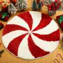 Christmas Bathroom Rugs 25 Inch Washable Round Bath Mats Winter Red White Candy Bath Mats Area Non Slip Absorbent Carpets Doormat with Backing for Tub Living Dining Holiday Bedroom Nursery