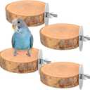 4PCS Natural Wood Round Bird Perch Platform for Cage - Parrot Perch Stand for Conures, Cockatiels, Budgies, Lovebirds, Parrotlets, Small Bird Cage Accessories