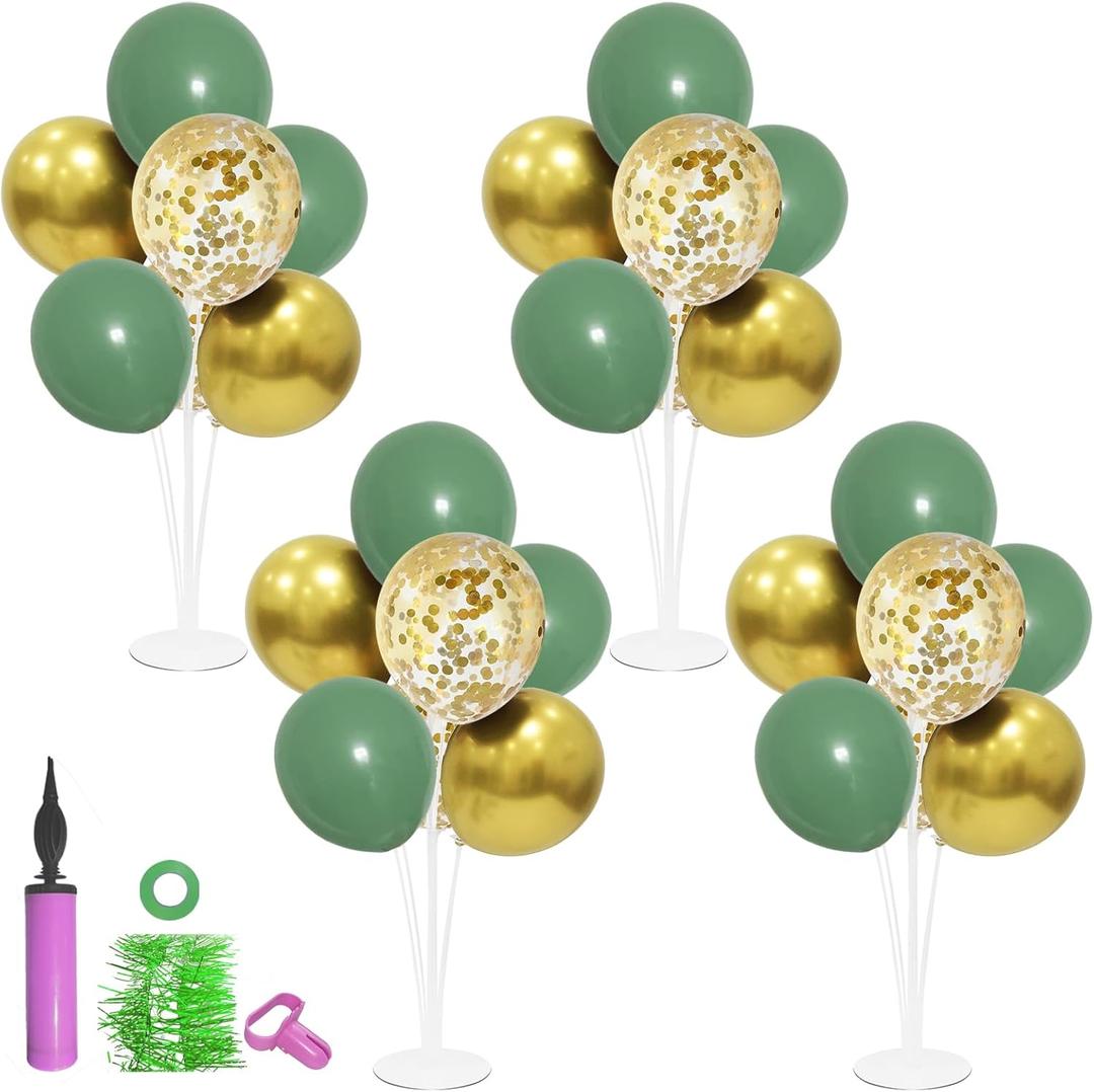 Green and Gold Balloon Stand Centerpiece Table Decorations for Birthday Woodland Baby Shower Party Decoration (Green gold set4)