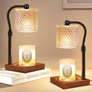 2 Pack Candle Warmer Lamp with Timer Dimmer Adjustable Height, Birthday Housewarming New Home Decor Gifts for Women, Electric Wax Warmer for Jar Candles (Black Amber)