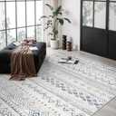 Miukiki 5x7 Area Rug for Living Room Moroccan Washable Rugs Non Slip Indoor Floor Carpet Foldable Large Soft Area Rug for Dining Room Bedroom with Low Pile(Blue,5'x7')